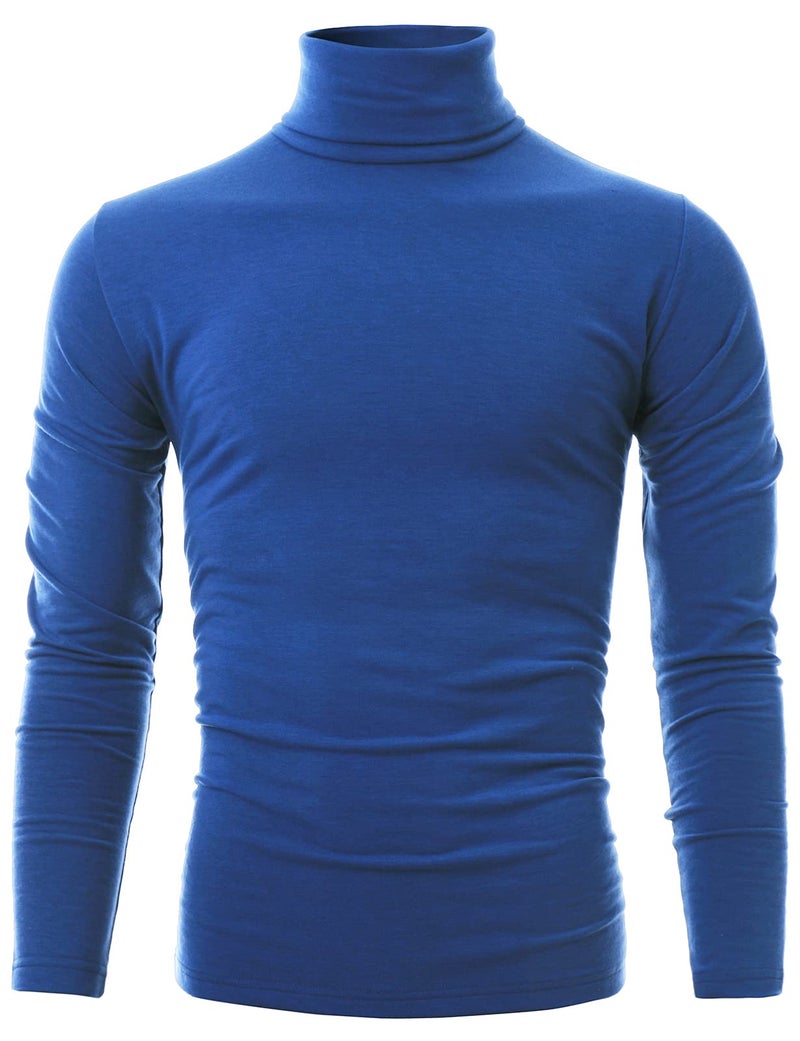 Ohoo Men's Fleece Turtleneck Sweater Slim Fit Lightweight Pullover / DCT001-BLUE-S - Image 2